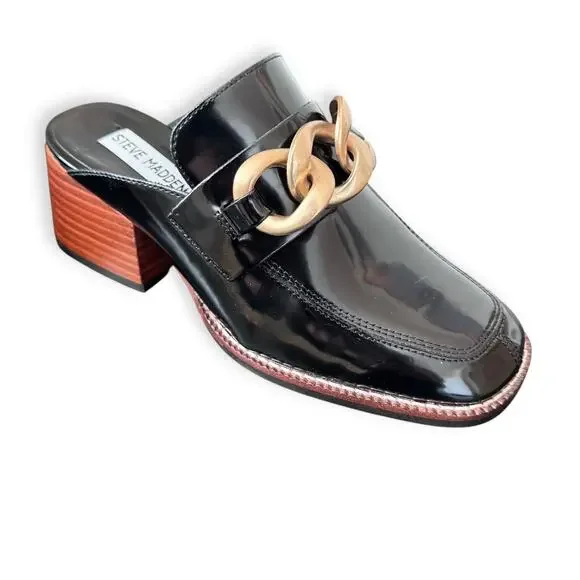 Steve Madden Women's Lorie Mule: Vegan Leather Slip-On Heeled Mule, SZ 6.5 Chain - Picture 13 of 16